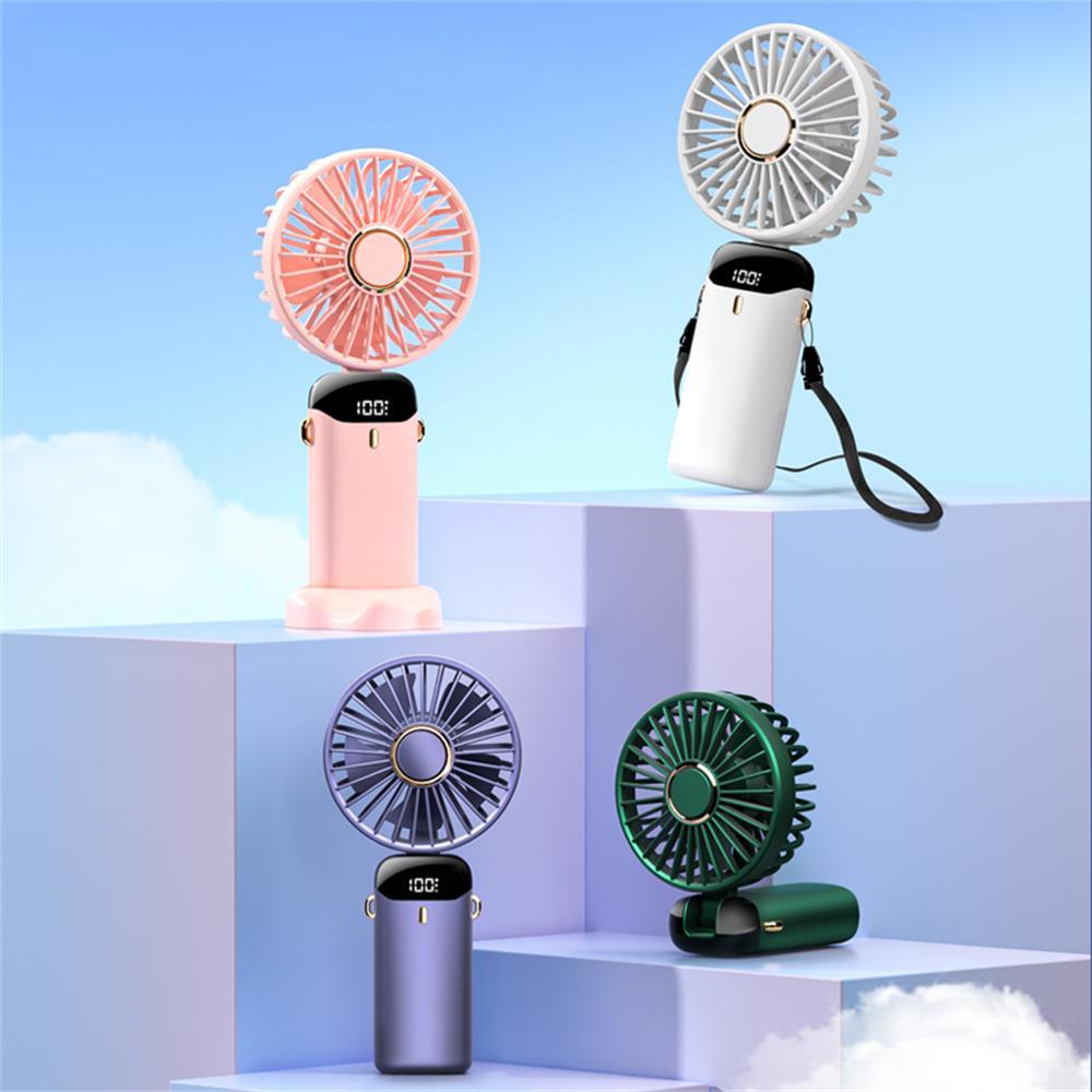 New Portable Digital Display Handheld Fan Office Desktop Multifunctional Folding Headed Small Electric Fan Foldable Mini Desk Fan with Led Digital Display 5 Speeds Multi-Functional Fan for Outdoor Indoor Stevvex