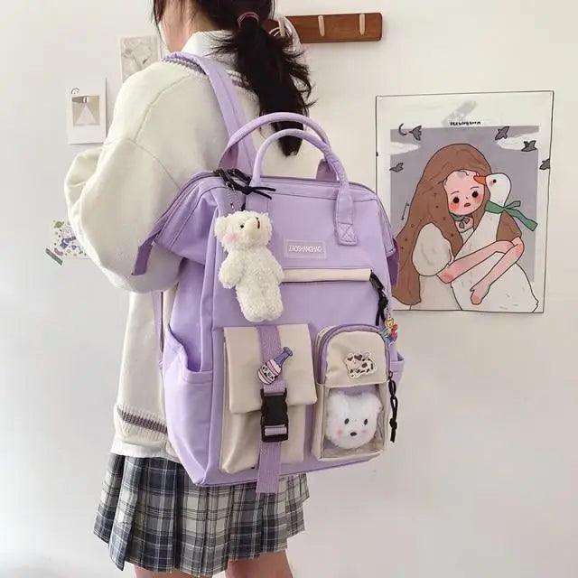 New Purple Waterproof Candy Colors Backpack For Women And Girls Fancy High School Bags for Teenage Girl Cute Travel Bag Stevvex