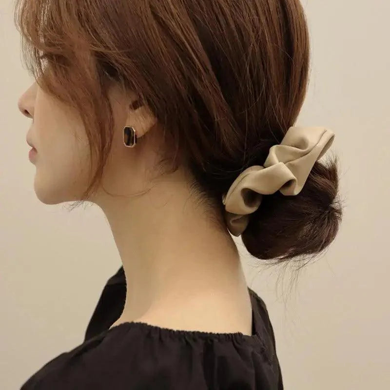New Red PU Leather Hair Tie Autumn Large Girls Winter Comfortable Ponytail Hair Bands Strong Elastic Grip Women Hair Accessories Stevvex