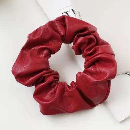 New Red PU Leather Hair Tie Autumn Large Girls Winter Comfortable Ponytail Hair Bands Strong Elastic Grip Women Hair Accessories Stevvex