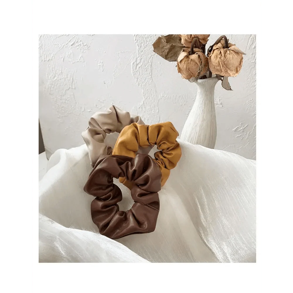 New Red PU Leather Hair Tie Autumn Large Girls Winter Comfortable Ponytail Hair Bands Strong Elastic Grip Women Hair Accessories Stevvex