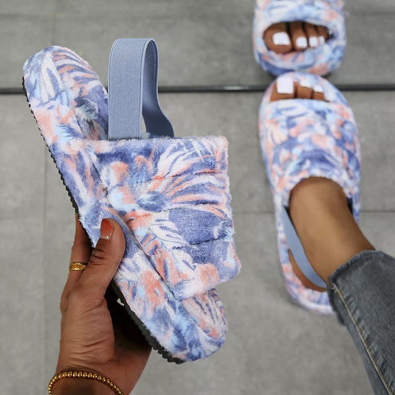 New Shallow Flats Slippers Warm Women Casual Winter Short Plush Home Cotton Fashion Dress Flip Flops Open Toe Slide Slippers Cozy Memory Foam House Shoes Stevvex