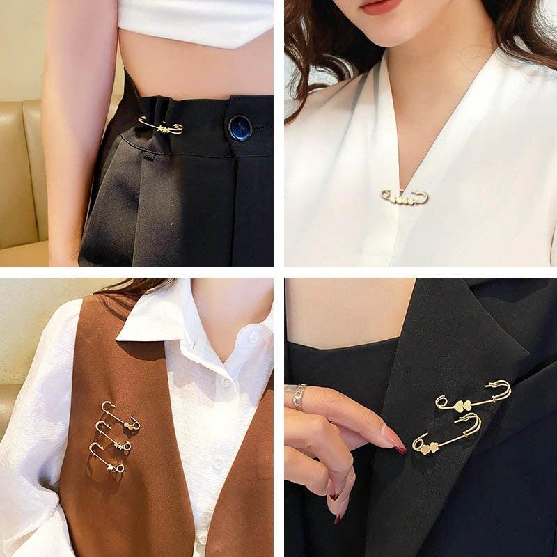 New Simple Trendy Popular Rhinestone Decoration Buckle Lapel Pin Brooches Women Cardigan Coat Sweater Costume Safety Pin Jewelry Brooches and Pins for Women in Multiple Styles Beautiful Safety Pins for Clothing Stevvex