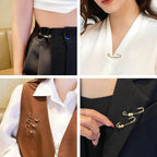 New Simple Trendy Popular Rhinestone Decoration Buckle Lapel Pin Brooches Women Cardigan Coat Sweater Costume Safety Pin Jewelry Brooches and Pins for Women in Multiple Styles Beautiful Safety Pins for Clothing Stevvex