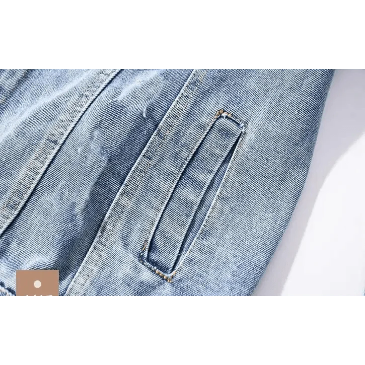 New Sizzling Women's Denim Jacket Fashionable Streetwear Letter Stylish Chic Printed Ripped Holes Jean Patchwork Jeans Female Coat Stevvex