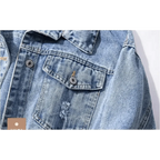 New Sizzling Women's Denim Jacket Fashionable Streetwear Letter Stylish Chic Printed Ripped Holes Jean Patchwork Jeans Female Coat Stevvex