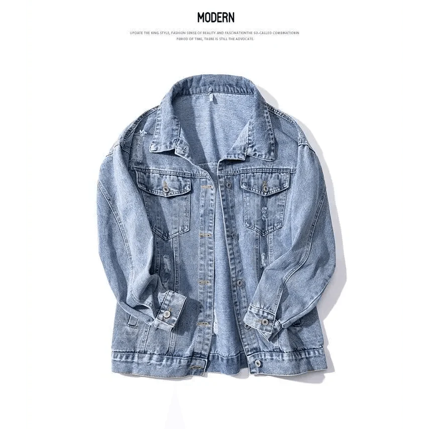 New Sizzling Women's Denim Jacket Fashionable Streetwear Letter Stylish Chic Printed Ripped Holes Jean Patchwork Jeans Female Coat Stevvex