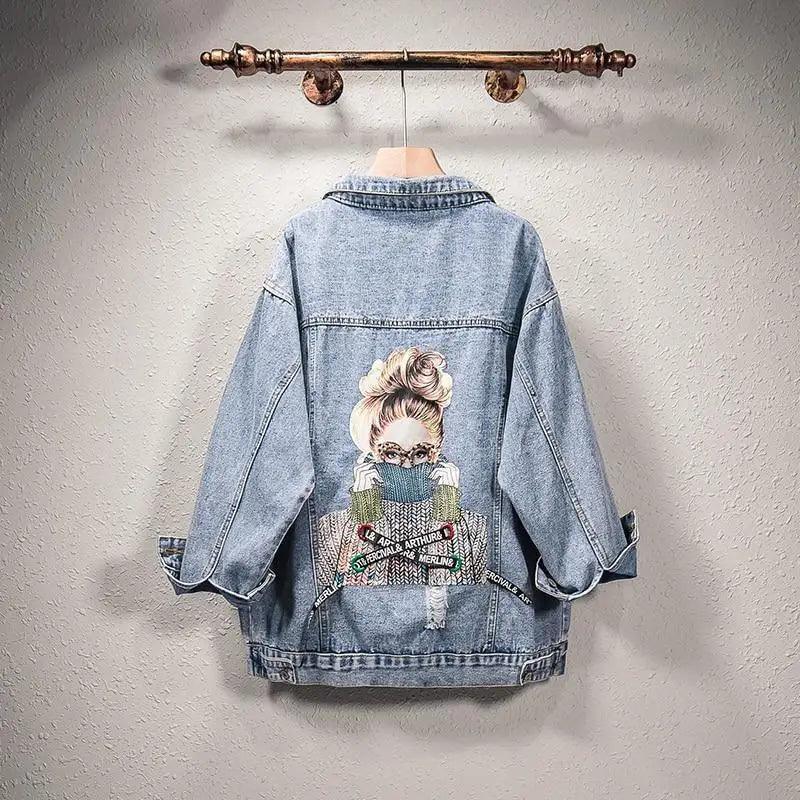 New Sizzling Women's Denim Jacket Fashionable Streetwear Letter Stylish Chic Printed Ripped Holes Jean Patchwork Jeans Female Coat Stevvex
