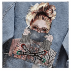 New Sizzling Women's Denim Jacket Fashionable Streetwear Letter Stylish Chic Printed Ripped Holes Jean Patchwork Jeans Female Coat Stevvex