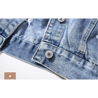New Sizzling Women's Denim Jacket Fashionable Streetwear Letter Stylish Chic Printed Ripped Holes Jean Patchwork Jeans Female Coat Stevvex