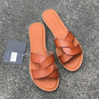New Slides Women Summer Slippers Outdoor Summer Beach Shoes Fashion Slip-On Woman Slippers Leather Sandals Women's Flip Flops Leather Slide Beach Pool Slipper Sandals