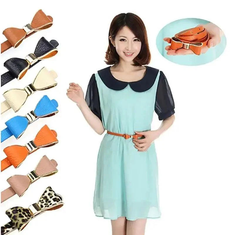 New Slim PU Leather Fashion Bow Waist Belt For Women Casual Dress Retro Design Women Waistband Stevvex