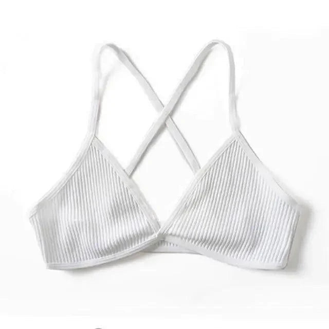 New Soft Comfortable Cotton Bras For Women Thin French Style Bras Deep V Triangle Cup Cross Beauty Back Bra Small size Stevvex