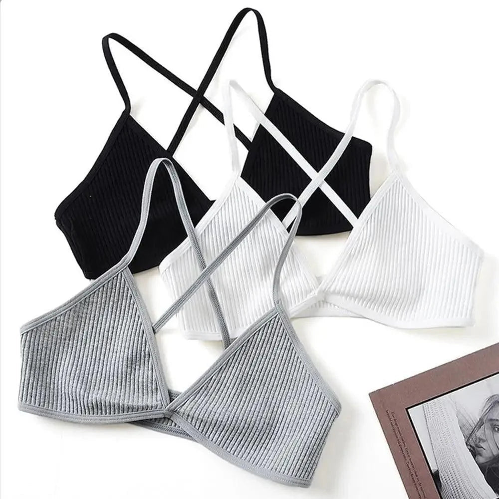 New Soft Comfortable Cotton Bras For Women Thin French Style Bras Deep V Triangle Cup Cross Beauty Back Bra Small size Stevvex
