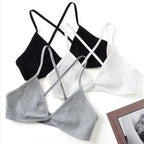 New Soft Comfortable Cotton Bras For Women Thin French Style Bras Deep V Triangle Cup Cross Beauty Back Bra Small size Stevvex