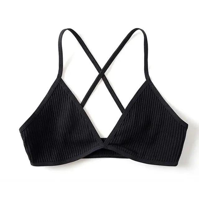 New Soft Comfortable Cotton Bras For Women Thin French Style Bras Deep V Triangle Cup Cross Beauty Back Bra Small size Stevvex