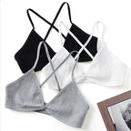 New Soft Comfortable Cotton Bras For Women Thin French Style Bras Deep V Triangle Cup Cross Beauty Back Bra Small size Stevvex