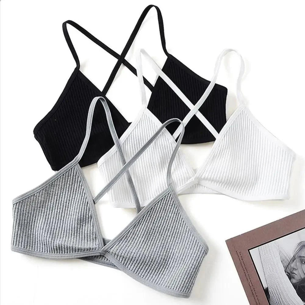 New Soft Comfortable Cotton Bras For Women Thin French Style Bras Deep V Triangle Cup Cross Beauty Back Bra Small size Stevvex