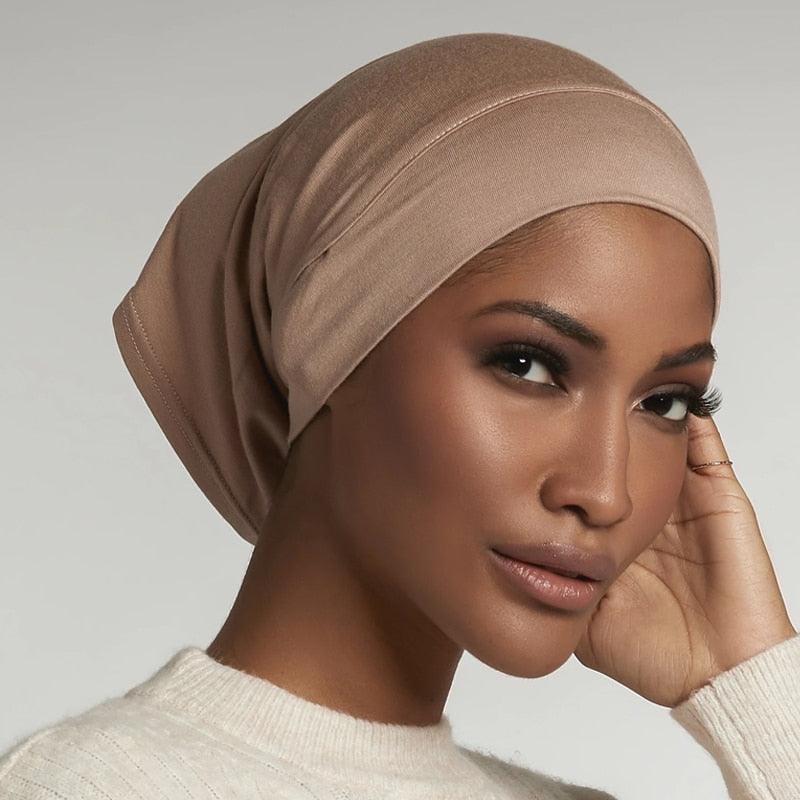 NEW Soft Cotton Hijab Breathable Turban Tie Under Scarf Elegant Ear Hole Stretch Inner Hijabs Lightweight Turban Round Front Under Hijab Caps Female Turban Bonnet Stevvex