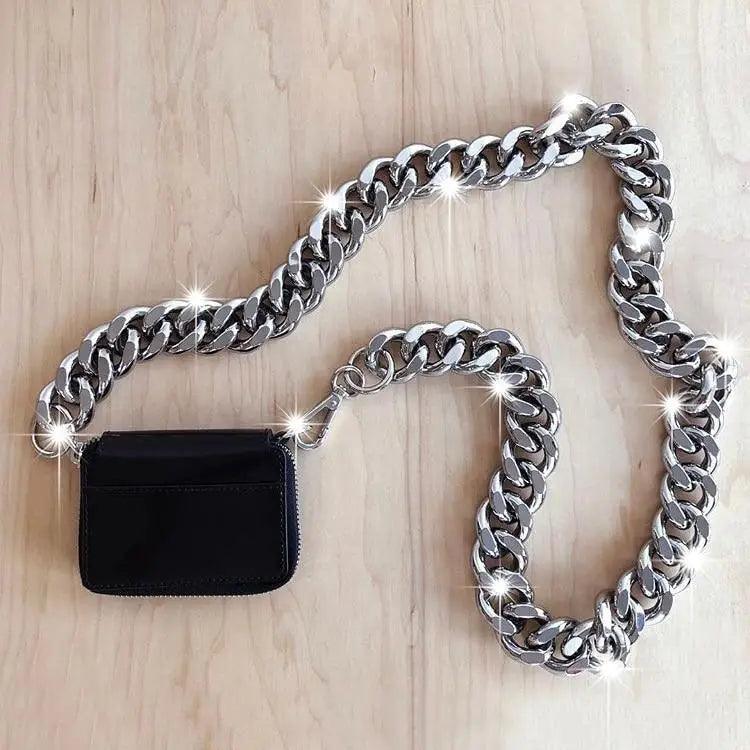 New Sparkling Thick Metal Chain Shoulder Bag Bike Wallet, Mini Bag, Coin Purse. Fashionable Women Pack Leather Crossbody Bags Stevvex