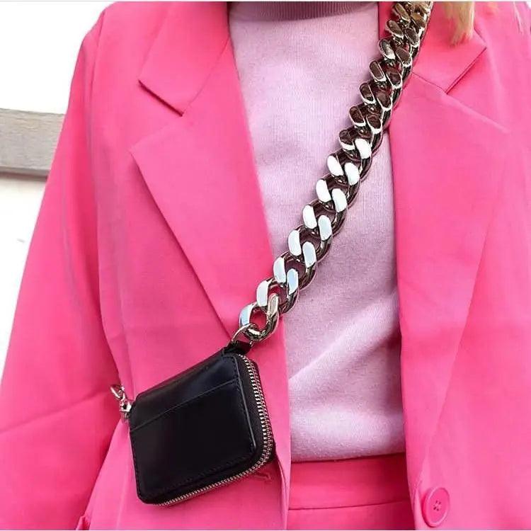 New Sparkling Thick Metal Chain Shoulder Bag Bike Wallet, Mini Bag, Coin Purse. Fashionable Women Pack Leather Crossbody Bags Stevvex
