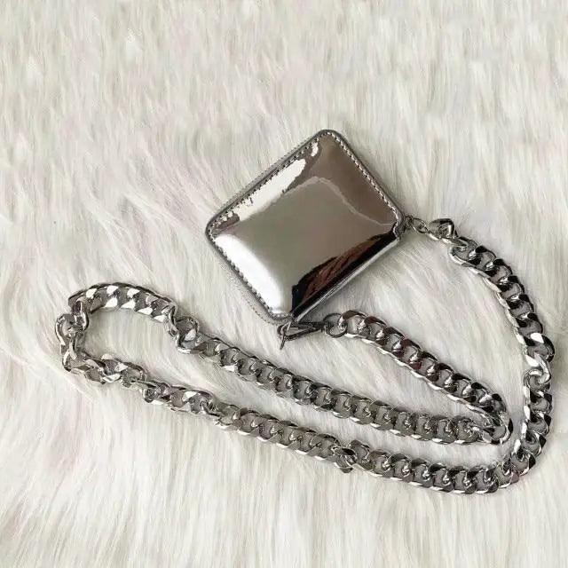 New Sparkling Thick Metal Chain Shoulder Bag Bike Wallet, Mini Bag, Coin Purse. Fashionable Women Pack Leather Crossbody Bags Stevvex