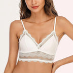 New Splendid French Style Lingerie Soft Bralette Deep V Lace Wireless Triangular Padded Cups Backless Bra Stevvex
