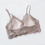 New Splendid French Style Lingerie Soft Bralette Deep V Lace Wireless Triangular Padded Cups Backless Bra Stevvex