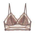 New Splendid French Style Lingerie Soft Bralette Deep V Lace Wireless Triangular Padded Cups Backless Bra Stevvex