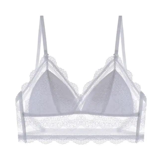 New Splendid French Style Lingerie Soft Bralette Deep V Lace Wireless Triangular Padded Cups Backless Bra Stevvex