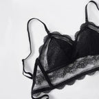 New Splendid French Style Lingerie Soft Bralette Deep V Lace Wireless Triangular Padded Cups Backless Bra Stevvex