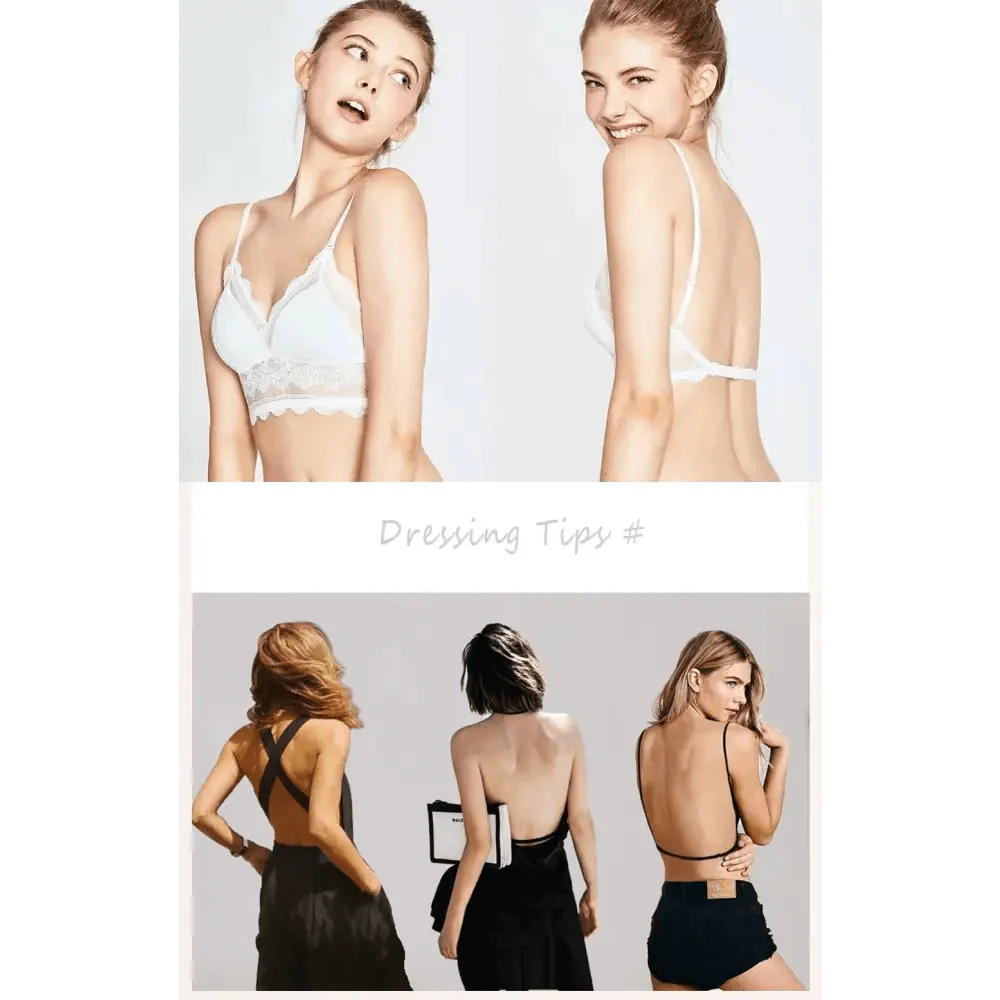 New Splendid French Style Lingerie Soft Bralette Deep V Lace Wireless Triangular Padded Cups Backless Bra Stevvex
