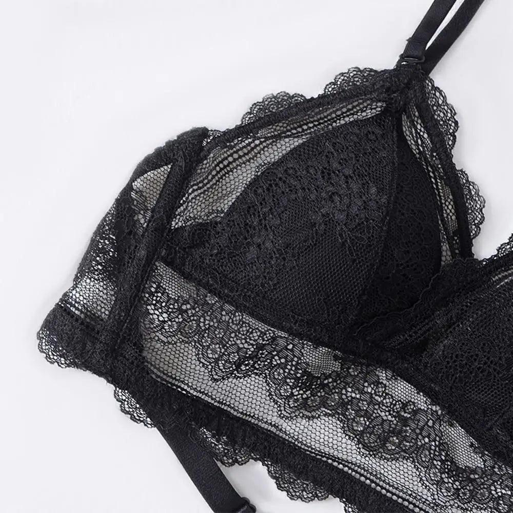 New Splendid French Style Lingerie Soft Bralette Deep V Lace Wireless Triangular Padded Cups Backless Bra Stevvex