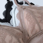 New Splendid French Style Lingerie Soft Bralette Deep V Lace Wireless Triangular Padded Cups Backless Bra Stevvex