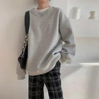 New Spring Fleece Thick Sweatshirt Vintage Solid Warm O Neck Pullover Grey Brown Lady New All-Match Hooded Autumn Women Pullover Round Neck Large Size Loose Long Sleeve Sweatshirt Stevvex