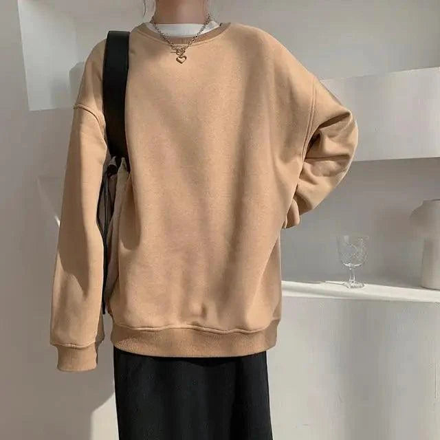New Spring Fleece Thick Sweatshirt Vintage Solid Warm O Neck Pullover Grey Brown Lady New All-Match Hooded Autumn Women Pullover Round Neck Large Size Loose Long Sleeve Sweatshirt Stevvex