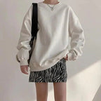 New Spring Fleece Thick Sweatshirt Vintage Solid Warm O Neck Pullover Grey Brown Lady New All-Match Hooded Autumn Women Pullover Round Neck Large Size Loose Long Sleeve Sweatshirt Stevvex