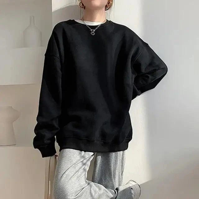 New Spring Fleece Thick Sweatshirt Vintage Solid Warm O Neck Pullover Grey Brown Lady New All-Match Hooded Autumn Women Pullover Round Neck Large Size Loose Long Sleeve Sweatshirt Stevvex