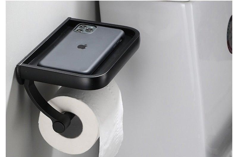 NEW Stainless Steel Toilet Paper Holder BathroomPaper Phone Holder Shelf Towel Roll shelf Accessories  Toilet Paper Holder with Phone Shelf Aluminum Bathroom Accessories Tissue Roll Dispenser Storage Rack Wall Mounted Modern Paper Towel Adapter Stevvex