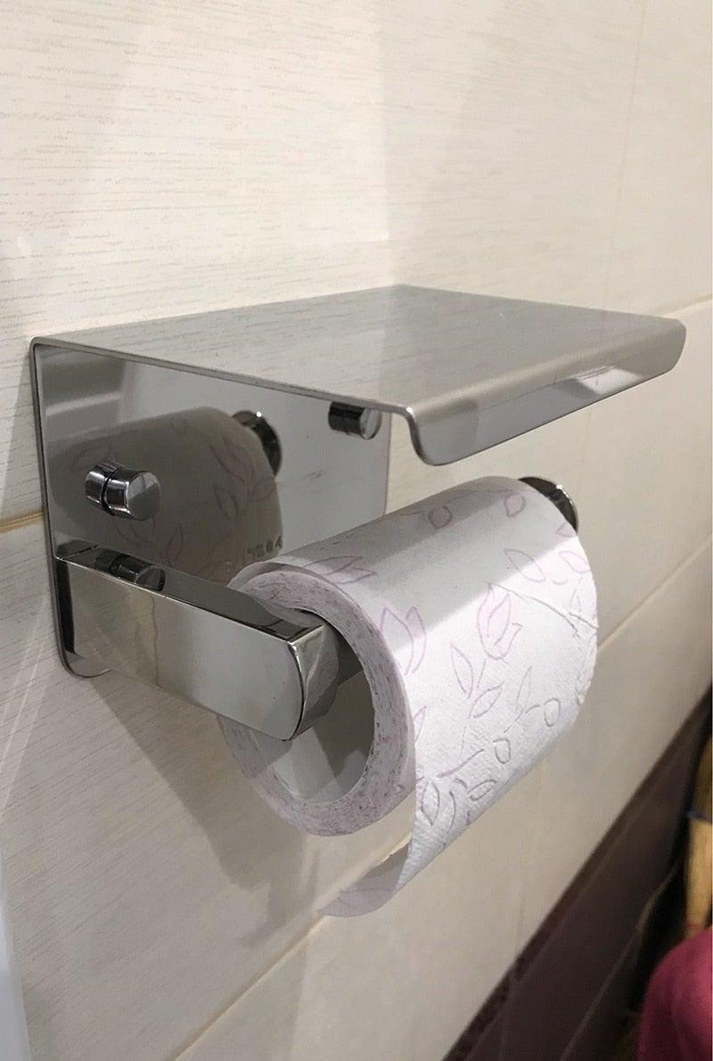NEW Stainless Steel Toilet Paper Holder BathroomPaper Phone Holder Shelf Towel Roll shelf Accessories  Toilet Paper Holder with Phone Shelf Aluminum Bathroom Accessories Tissue Roll Dispenser Storage Rack Wall Mounted Modern Paper Towel Adapter Stevvex