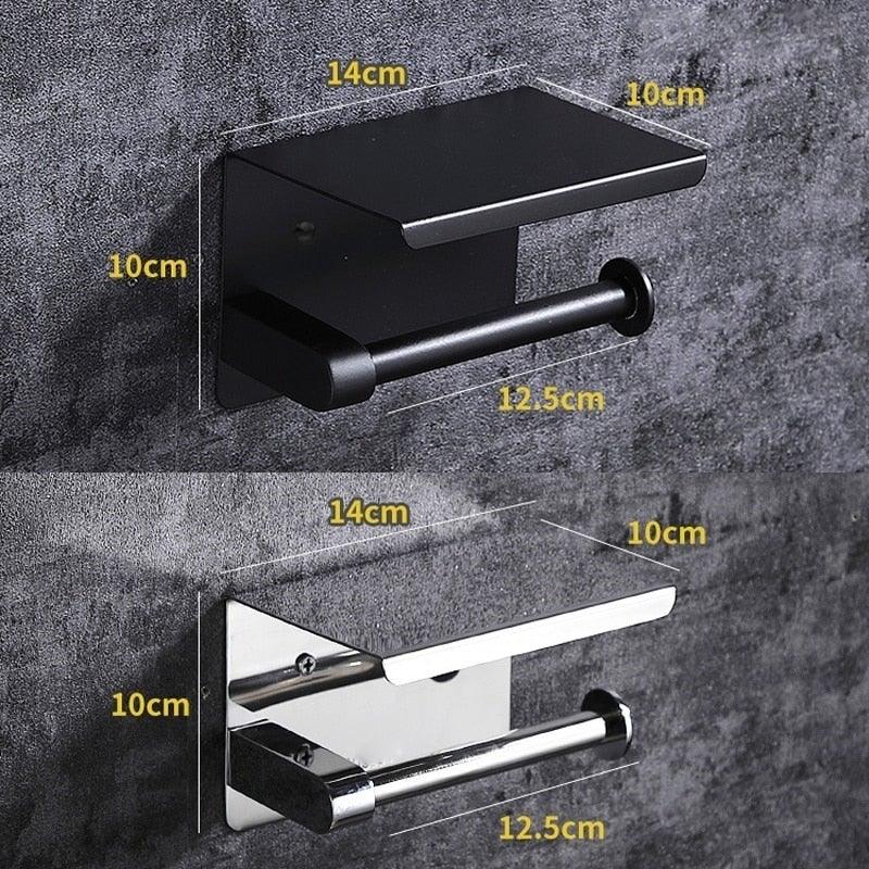 NEW Stainless Steel Toilet Paper Holder BathroomPaper Phone Holder Shelf Towel Roll shelf Accessories  Toilet Paper Holder with Phone Shelf Aluminum Bathroom Accessories Tissue Roll Dispenser Storage Rack Wall Mounted Modern Paper Towel Adapter Stevvex