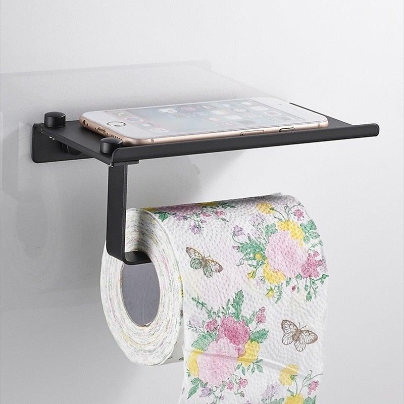 NEW Stainless Steel Toilet Paper Holder BathroomPaper Phone Holder Shelf Towel Roll shelf Accessories  Toilet Paper Holder with Phone Shelf Aluminum Bathroom Accessories Tissue Roll Dispenser Storage Rack Wall Mounted Modern Paper Towel Adapter Stevvex