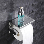NEW Stainless Steel Toilet Paper Holder BathroomPaper Phone Holder Shelf Towel Roll shelf Accessories  Toilet Paper Holder with Phone Shelf Aluminum Bathroom Accessories Tissue Roll Dispenser Storage Rack Wall Mounted Modern Paper Towel Adapter Stevvex