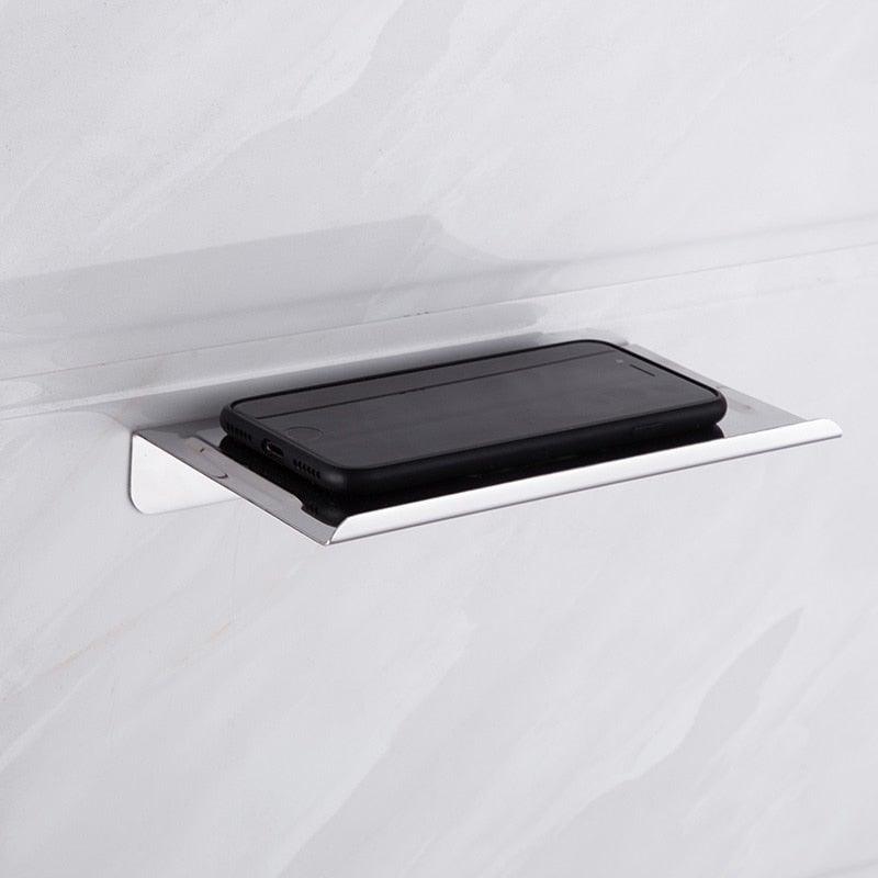 NEW Stainless Steel Toilet Paper Holder BathroomPaper Phone Holder Shelf Towel Roll shelf Accessories  Toilet Paper Holder with Phone Shelf Aluminum Bathroom Accessories Tissue Roll Dispenser Storage Rack Wall Mounted Modern Paper Towel Adapter Stevvex