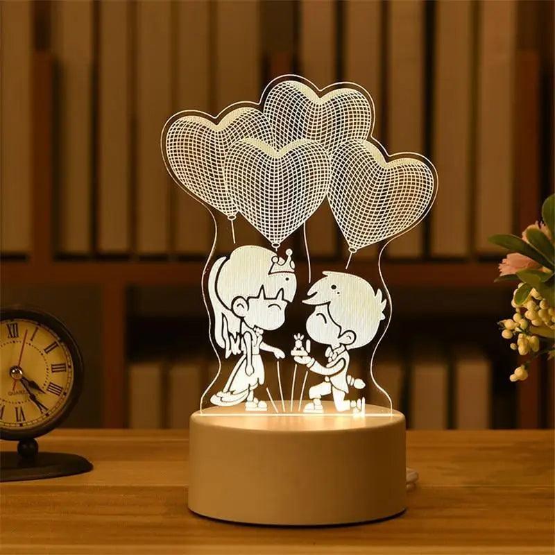 New Sterlling Romantic Love 3D Lamp Heart-shaped Balloon Acrylic LED Night Light Decorative Table Lamp Valentine's Day Sweetheart Wife's Gift Stevvex