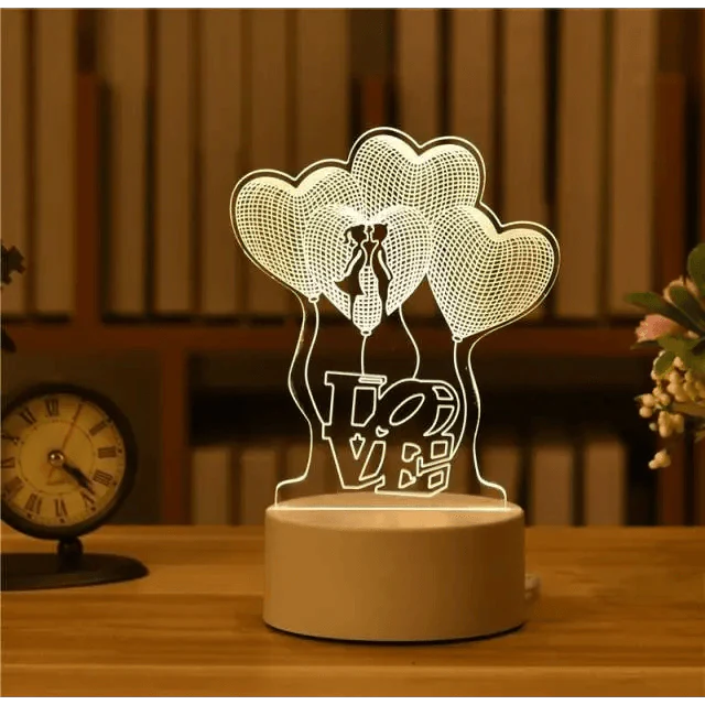 New Sterlling Romantic Love 3D Lamp Heart-shaped Balloon Acrylic LED Night Light Decorative Table Lamp Valentine's Day Sweetheart Wife's Gift Stevvex