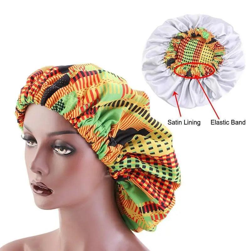 New Stunning Extra Large Satin Lined Bonnet Women Big Size Beauty Print Satin Silk Bonnet Sleep Night Cap Head Cover Bonnet Hat Stevvex