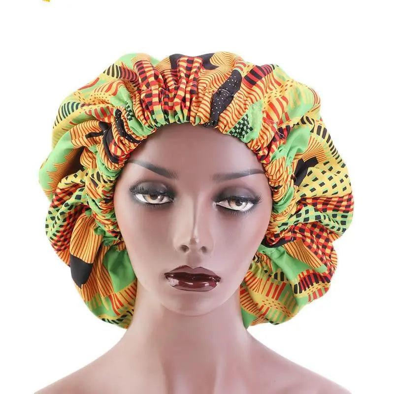 New Stunning Extra Large Satin Lined Bonnet Women Big Size Beauty Print Satin Silk Bonnet Sleep Night Cap Head Cover Bonnet Hat Stevvex