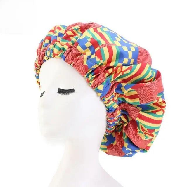 New Stunning Extra Large Satin Lined Bonnet Women Big Size Beauty Print Satin Silk Bonnet Sleep Night Cap Head Cover Bonnet Hat Stevvex