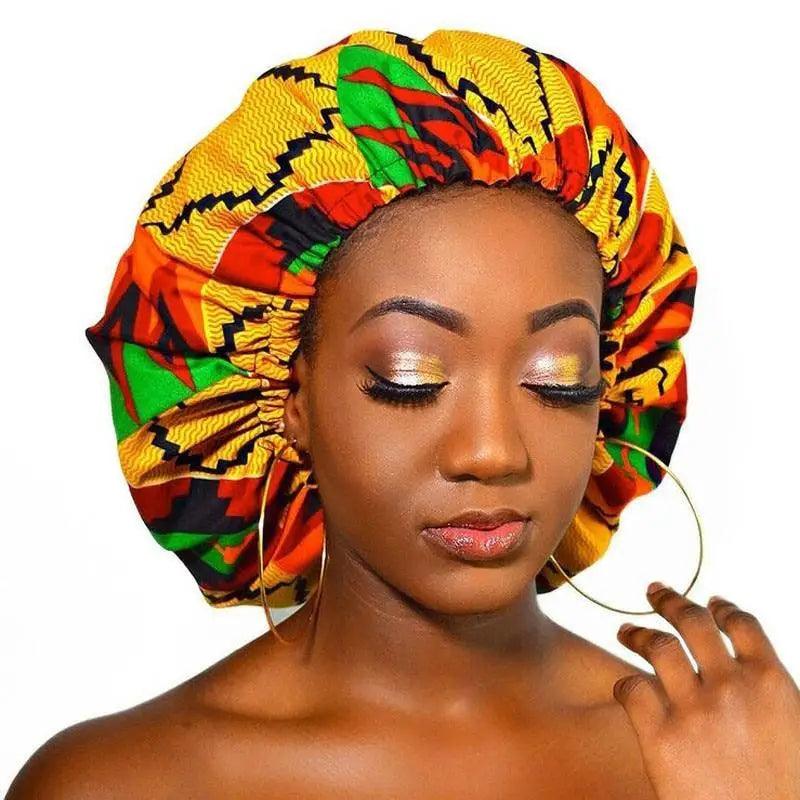 New Stunning Extra Large Satin Lined Bonnet Women Big Size Beauty Print Satin Silk Bonnet Sleep Night Cap Head Cover Bonnet Hat Stevvex